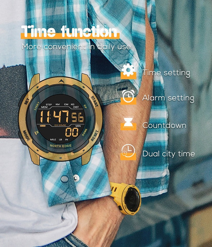 Reloj North Edge Mars Podómetro Contador Calorías Amarillo