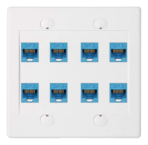 Placa De Pared Ethernet De 8 Puertos, Red Jack Cat6 Rj45 De