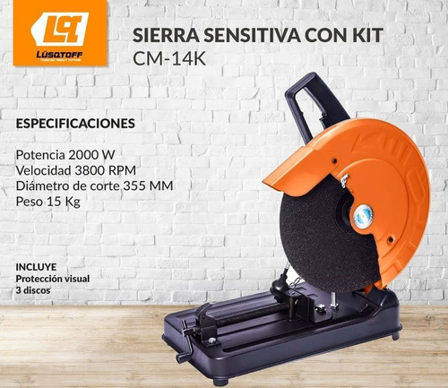 Imagen 5 de 10 de Sierra Cortadora Sensitiva Lusqtoff 355mm Cm-14k 3 Discos Y