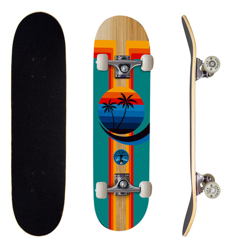 Skate Montado Completo Street Semi Profissional Pro-1 Maple Azul Beach Paradise 100KG Life Dreams