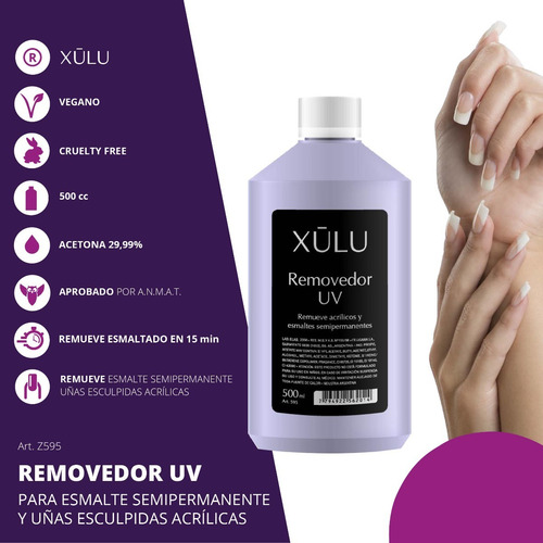 Imagen 3 de 5 de Removedor Para Esmalte Semipermanente Uv Xúlu 500cc Z595