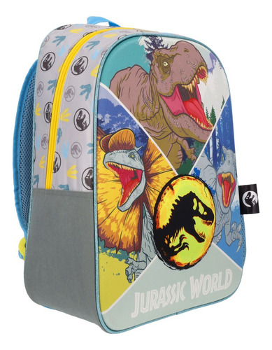 Mochila Jurasic Park Escolar Reforzada Dinosuarios Color Azul Diseño De La Tela Liso