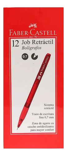 Caneta retrátil Job cor vermelha 0,7 mm X12 unidades