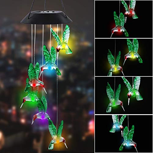 Led Solar Hummingbird Wind Chime, 25' Mobile Hanging Wi...