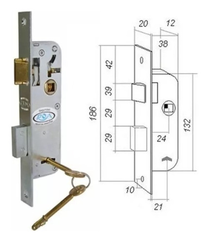 Imagen 2 de 3 de Cerradura Roa 715 Caja Angosta Perfil Aluminio Linea Herrero