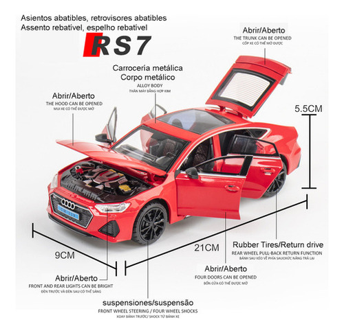 Audi Rs7 Sportback Miniatura Metal Car Con Luz Y Sonido 1/24