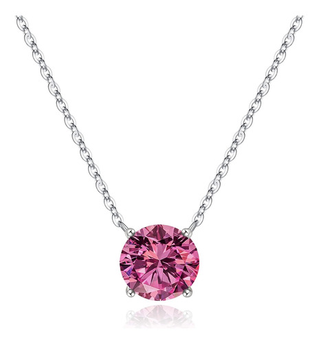 Collar Con Piedra Natal De Ursilver Para Mujer, Collar Rosa