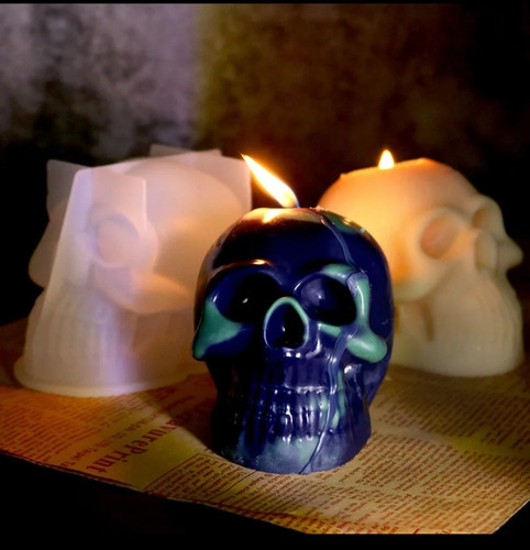 Molde De Silicona Cráneo Vela Yeso Resina Halloween 8x11cm