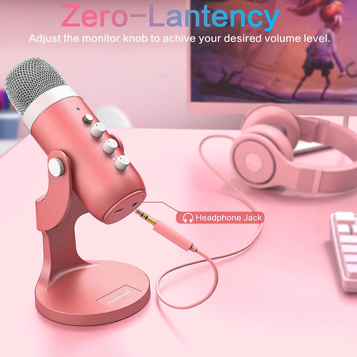 Microfono Usb Para Juegos Zealsound, Microfono Rosa Con S...