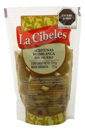 Aceitunas Verdes Cibeles Hojiblanca Sin Hueso 170 G