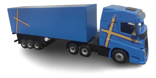 Carreta Volvo Fh Gigante Baú Em Madeira Mdf Miniatura 1/16