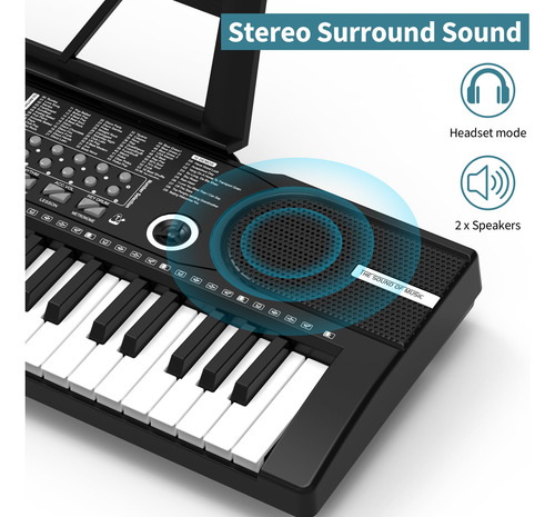 Piano Digital Electrónico De 61 Teclas Con Micrófono Y Sopor Negro