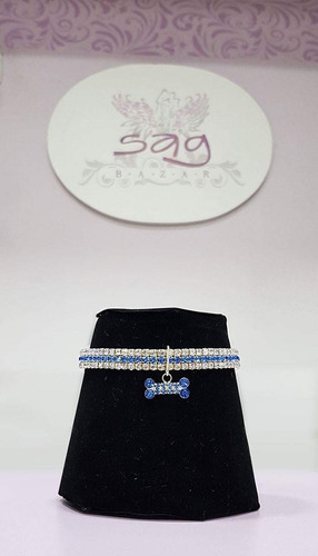 Collar Correa Mascotas Diamantes Cristales-una Linea Azul