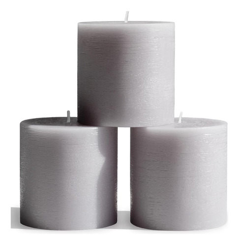 Juego De 3 Velas Rústicas Gris Claro Sin Goteo
