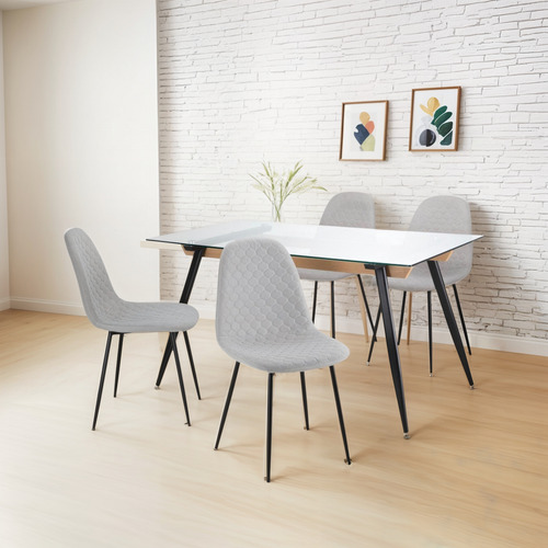 Juego De Comedor 4 Sillas Tapizado Mesa Vidrio Estilo Eames