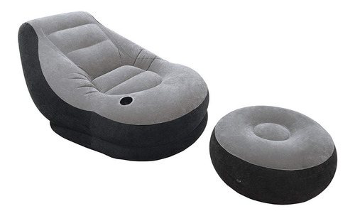 Sillón Inflable Ultra Lounge Con Reposapies Gris Con Azul