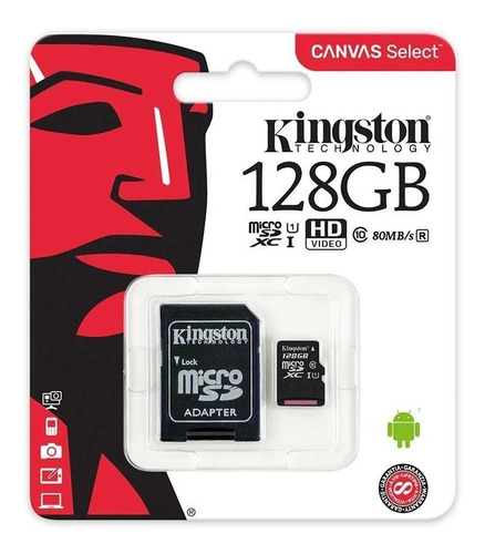 Memoria Micro Sd 128gb Kingston Clase 10 80mb/s Canvas