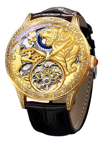 Reloj Tourbillon De Lujo Dorado Para Hombre Con Fase Lunar T