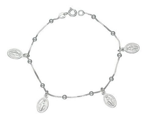 Pulsera Plata Fina Virgen Milagrosa Virgen De Los Rayos