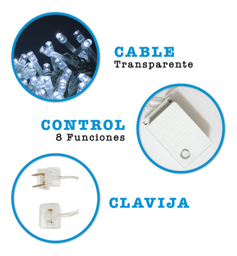 3 Series Navidad 200 Luces Led 10 Mts Blanca Fria 8 Tiempos