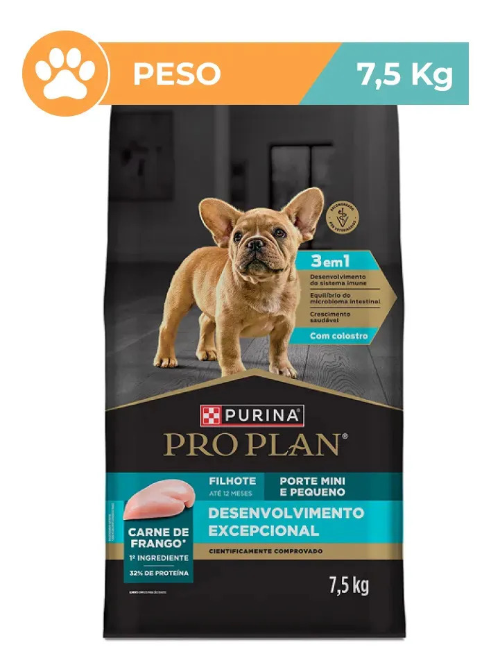 Ração Pro Plan Purina Frango Filhotes Mini Pequenos 7,5kg