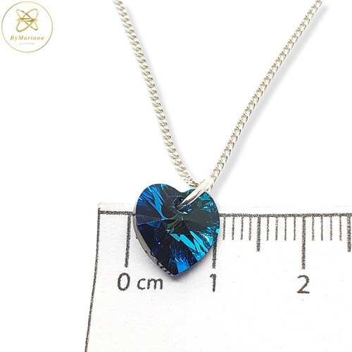 Imagen 4 de 5 de Cadena Plata + Dije Corazon Cristal Swa Azul 10mm