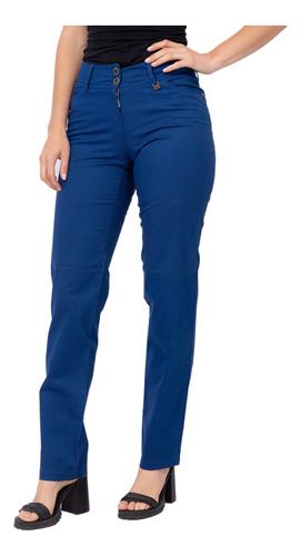 Pantalon Gabardina Azul Mujer Recto Clásico Tiro Alto 