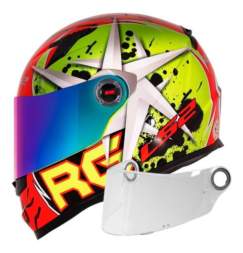 Capacete Ls2 Ff358 Renato Garcia Amarelo/vermelho + Viseira