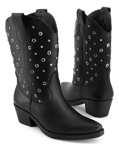 Bota Primaria Ve1039573 Fresco Liso Tacon Ancho Tachas
