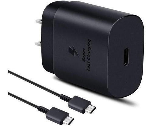 Cargador Samsung 25w + Cable Tipo C / S20 Plus Fe Ultra A70 Color Negro