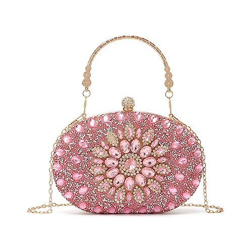 Cartera De Mano Clutch De Fiesta Cristales Y Brillos Rosa