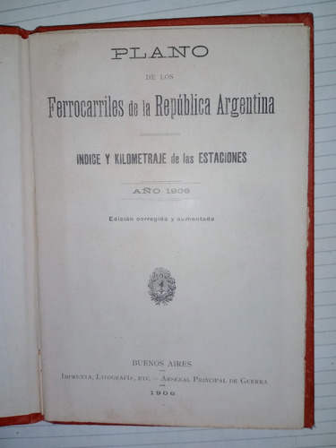 Plano Mapa Ferrocarriles República Argentina 1906