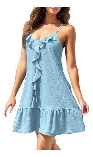 Mujer Casual, Verano, Color Sólido, Cuello En V, Volantes,