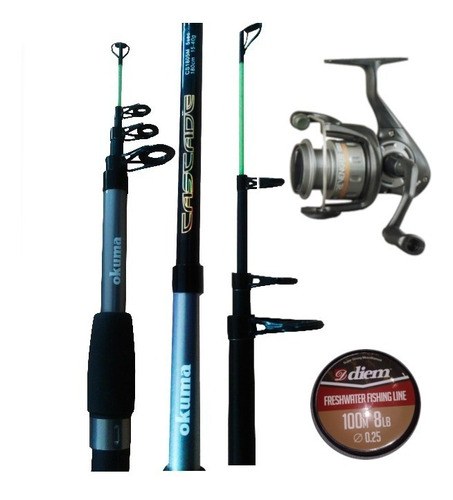 Caña Okuma Cascade Telescop 3mts + Reel Revenger 55 + Tanza 