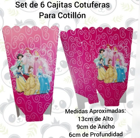 Set De 6 Cajas Cotuferas Para Cotillón Cumpleaños Princesas 