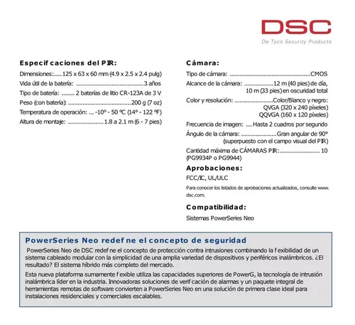 Detector de Movimiento PIR Inalámbrico DSC PG9934P