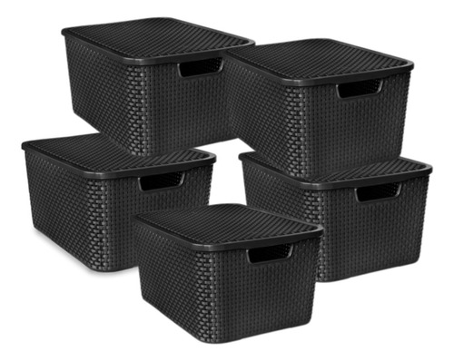 Set Juego 5 Cestos Organizadores Simil Rattan 7l C/tapa