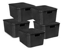 Comprar Set Juego 5 Cestos Organizadores Simil Rattan 7l C\u002Ftapa