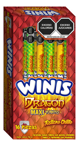 Dulces Winis Maxitubito Dragón Tamarindo Con Chile 16pza