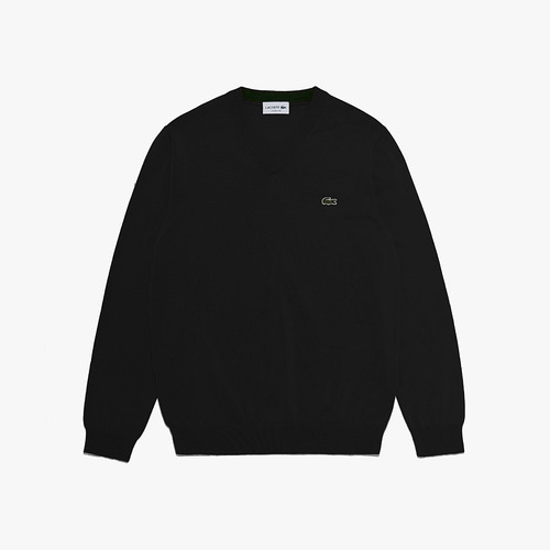 Imagen 2 de 5 de Sweater Para Hombre Lacoste Algodón Orgánico Cuello V Negro