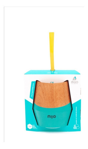 Mate Diseño Mijo De Madera Caldén Con Bombilla Incluida Color Turquesa