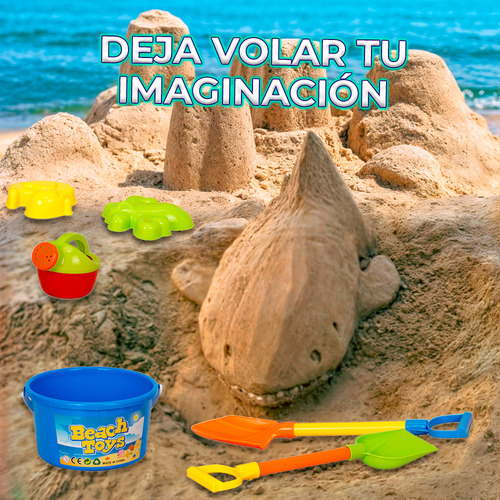 Set Juguetes Playa Arena Cubeta Regadera Pala Rastrillo 5pzs