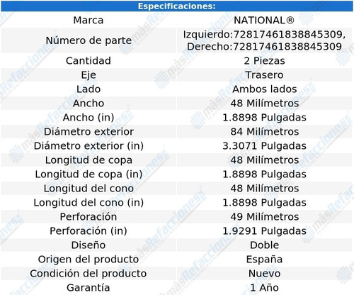 Par Baleros Dobles Rueda Tras G65 Amg 16 Al 17 National