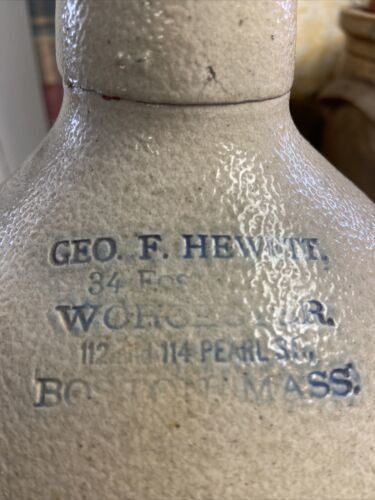Antique Geo. F Hewitt Co Boston Mass Stoneware Pottery Jug