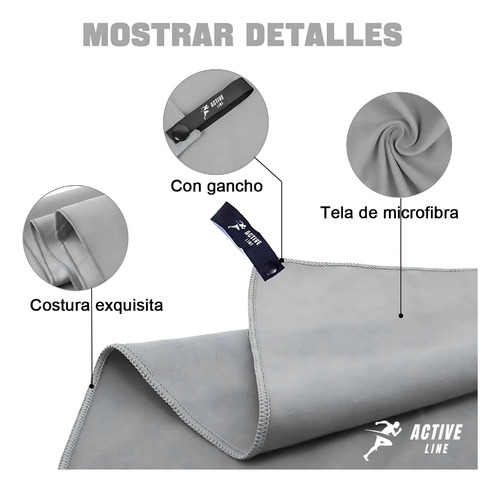Toalla Active Line Microfibra Pack 3 + Bolso + Gancho Gris
