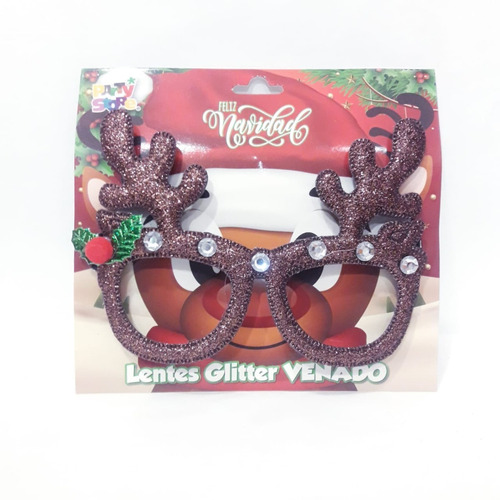 Anteojo Lentes Glitter Venado-  Navidad