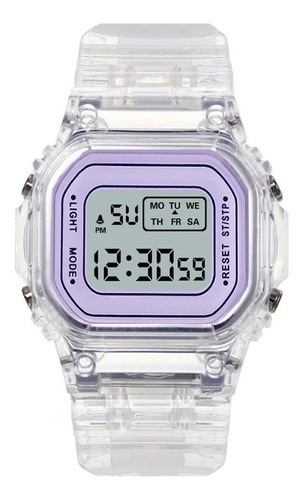 Relógio Feminino Digital Emborrachado Lilás Silicone + Caixa