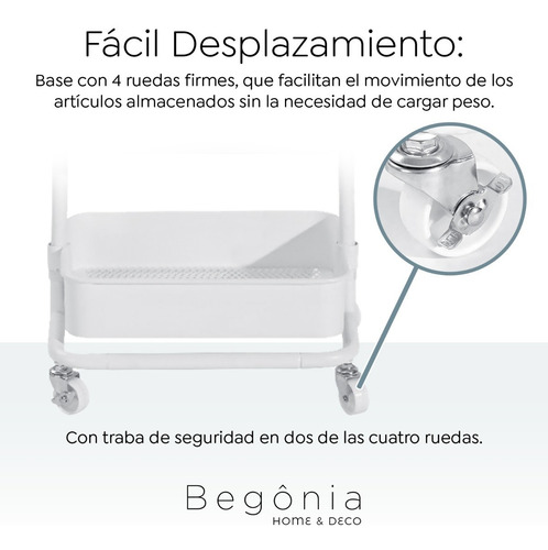 Imagen 4 de 10 de Carro Organizador Begônia De Acero Con 3 Estantes Y Ruedas