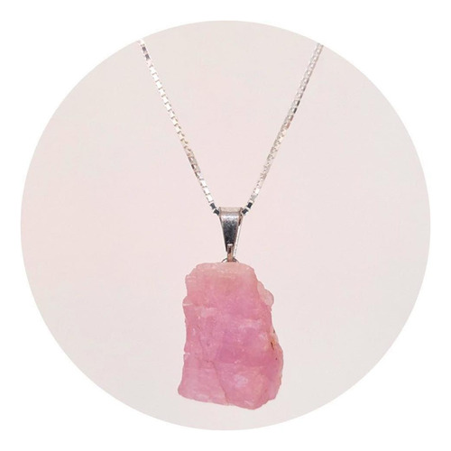 Pingente Prata 925 Quartzo Rosa Bruto - Natural E Legítimo