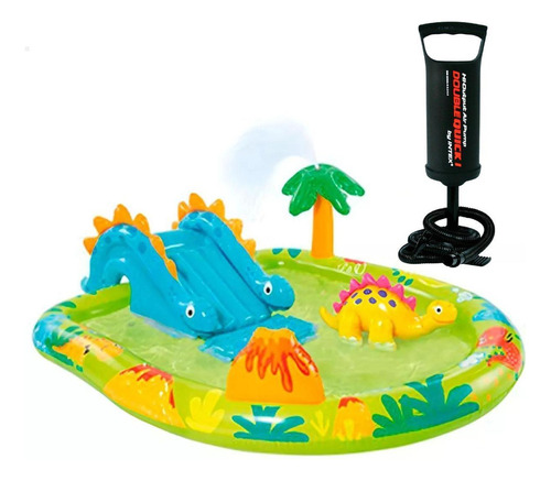 Piscina Infantil Inflável Dino Mais Bomba De Ar Manual 29cm